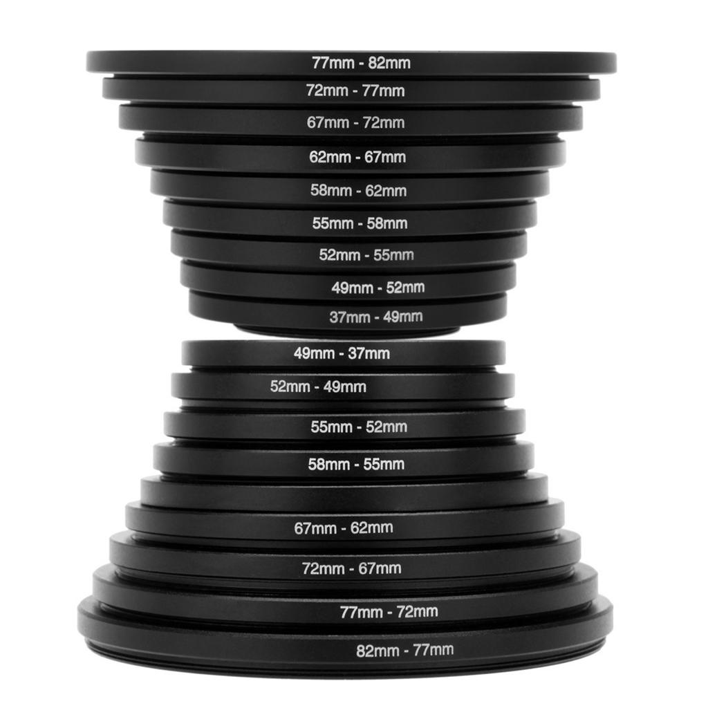 18pcs Camera Lens Filter Step Up & Down Ring Adapter Metal Filter Adapter Ring For All Camera DSLR 37-82 82-37mm Mount