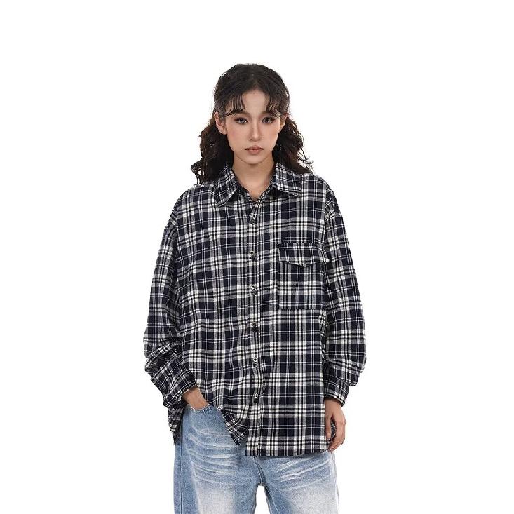 2024 Клетчатая рубашка с длинным рукавом в японском стиле Гонконга Ins Свободная рубашка для мальчиков Летнее модное универсальное повседневное пальто
