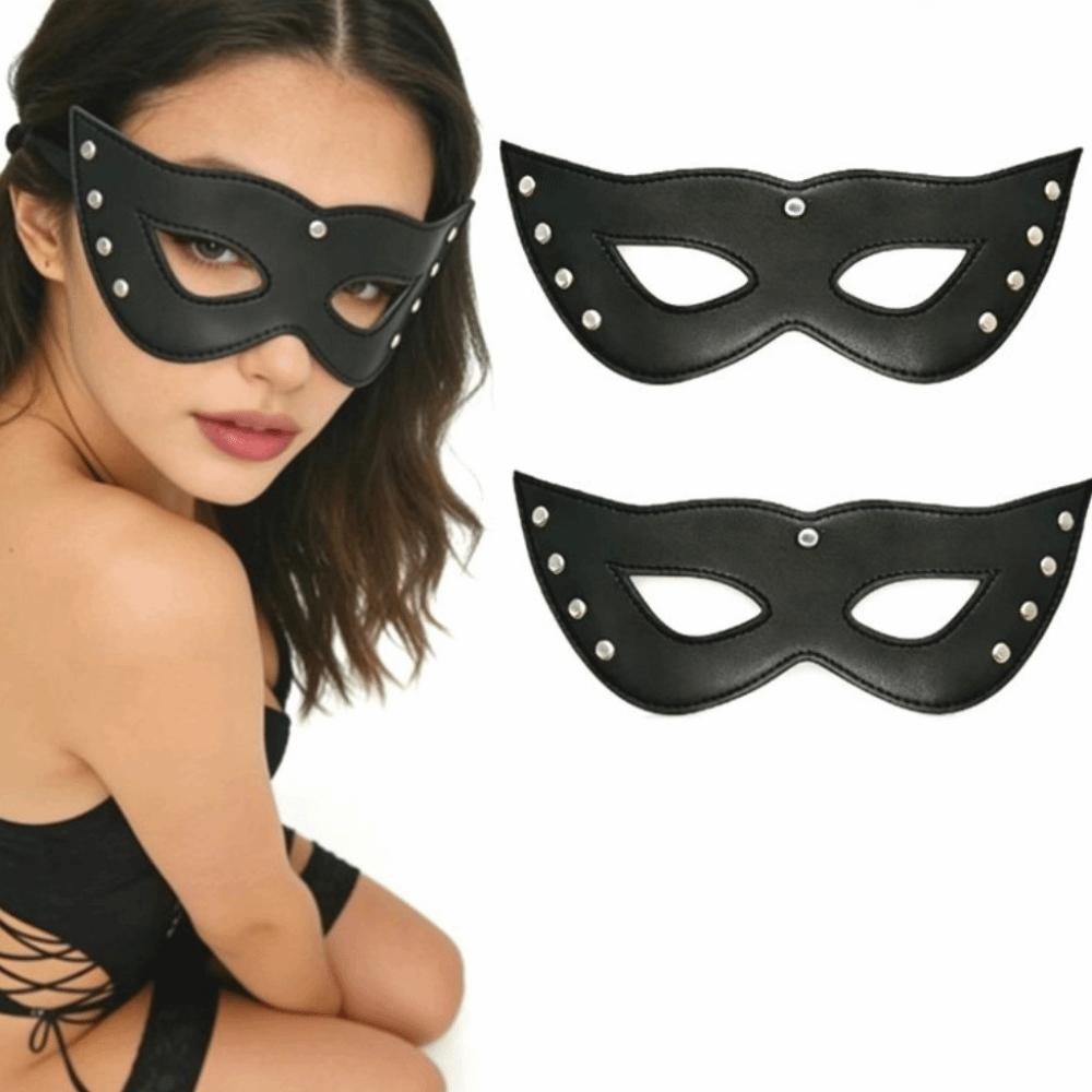 Handsome Half Face Mask Gothic Style Cat Eye Mask PU Leather Mask Cosplay Costume