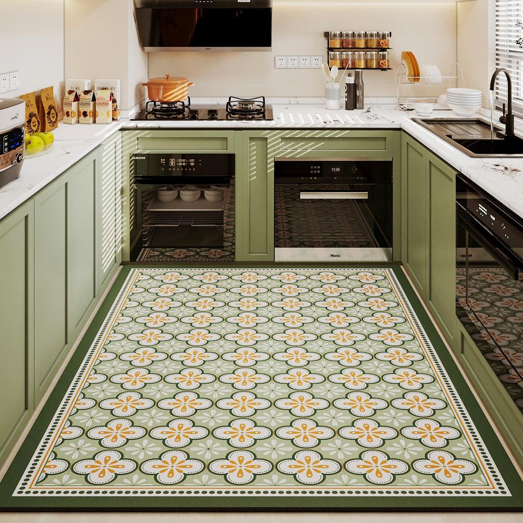 Кухонный коврик ПВХ Водонепроницаемый Зеленый Кожаный Ковер Нескользящий Маслостойкий Специальные Коврики Ковер для Большой Площади Легко Чистить Альфомбра