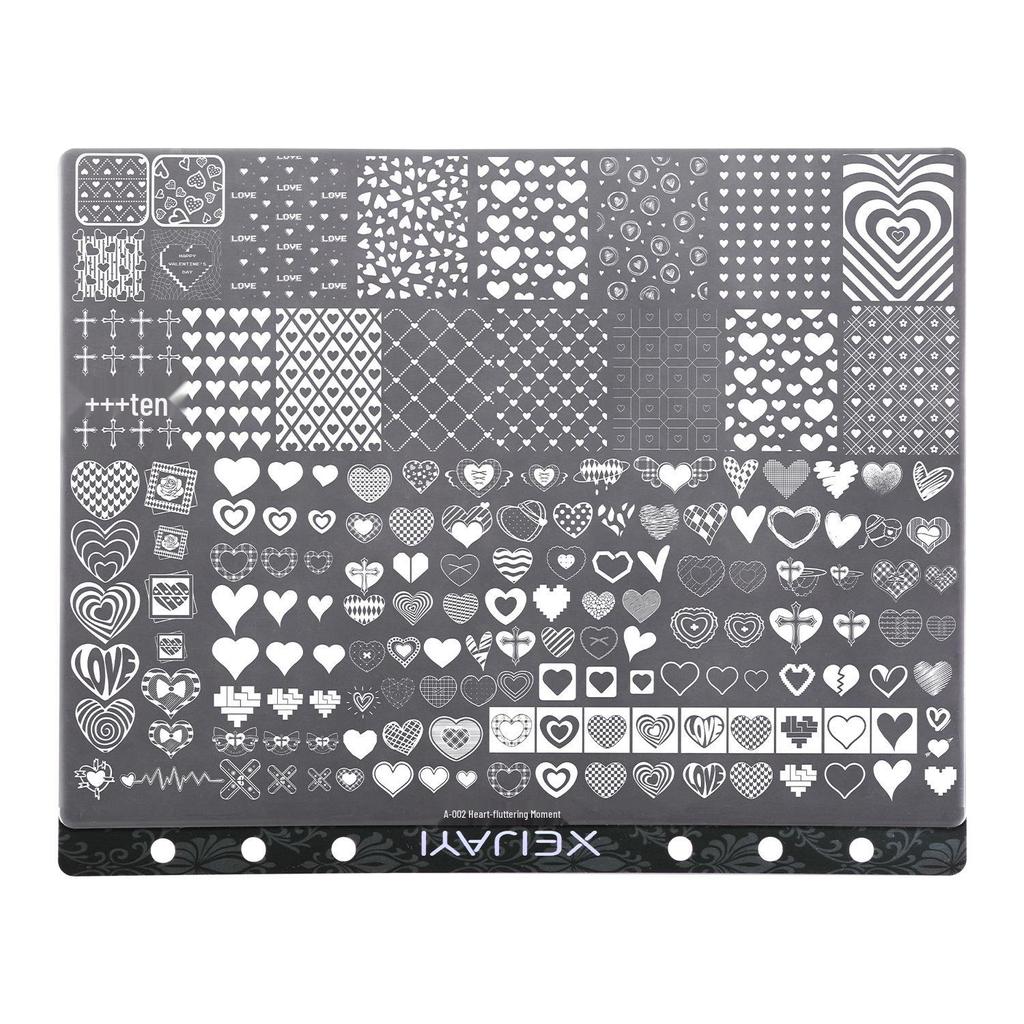 A-002 Стальная пластина для стемпинга ногтей «Мгновение сердцебиения» со скребком: Высококачественный, популярный дизайн инструмента для переноса.