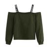 European & American Spaghetti Strap Off-Shoulder Solid Color Long Sleeve Women's Hoodie - Multiple Colors Available