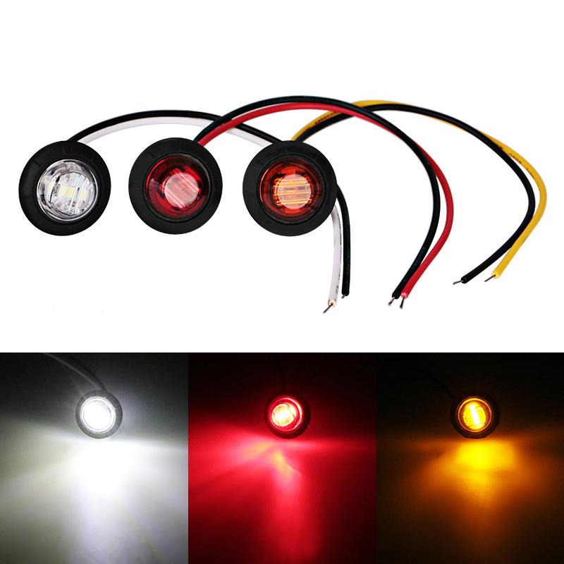 1Pc 12V 24V 3Led 3/4" Round Trailer Side Marker Lights Yellow White Red Trucks