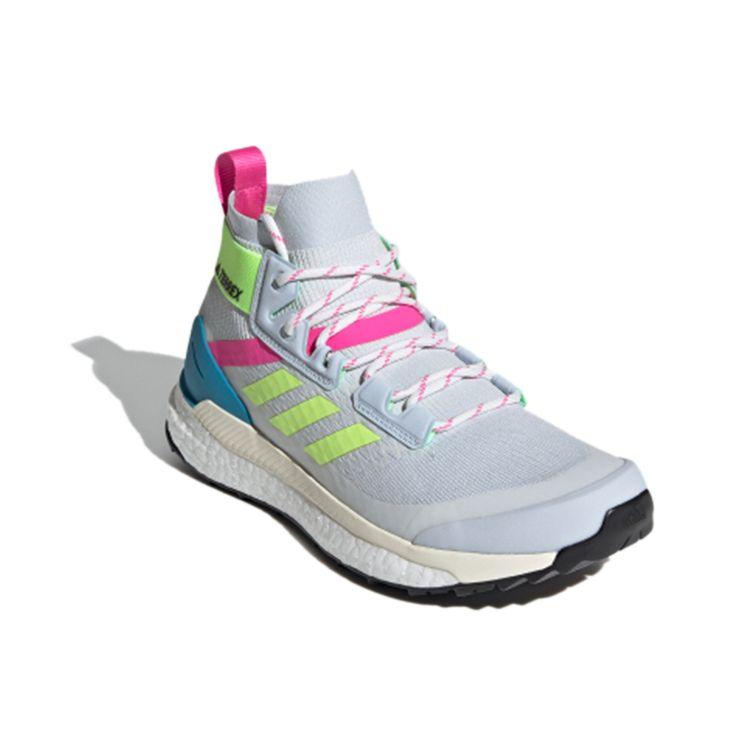 Adidas Terrex Free Hiker Primeblue Halo сине-желтые кричащие розовые женские кроссовки Hi-Res-Yellow FY7336