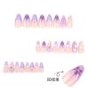 24pcs French Fresh Nail Art Wearer Purple Smudge 3D Flowers Wearer Nail Piece Almond Fake Nails