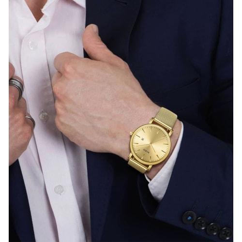 BUREI Men's Watch, Simple, Waterproof, Analog, Popular, Stylish Milanese Design with Mesh Strap and Gold Strap