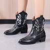 Embroidery Design Ankle Boots Women Pointed Toe Square Heel Fall Winter Leather Pu Knight Boots for Women Handmade Botas Mujer