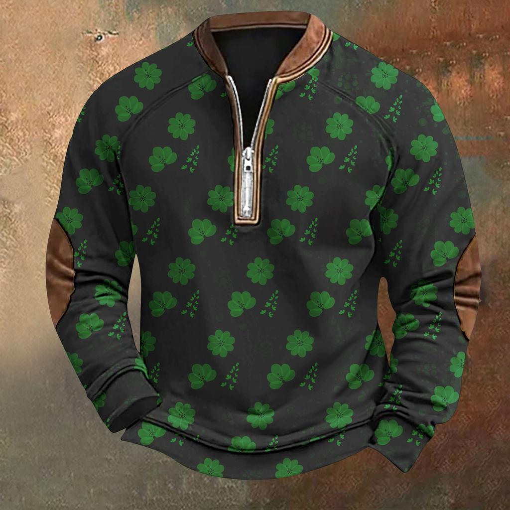Men's St. Patrick's Day Vintage Casual Zip Sweatshirt Outdoor Casual Top