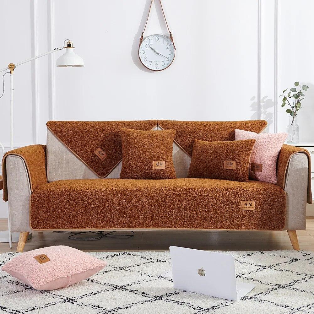 Современный мягкий гладкий чехол для дивана из овечьей шерсти, утолщенный плюшевый чехол, зимний напольный коврик, противоскользящие полотенца для дивана