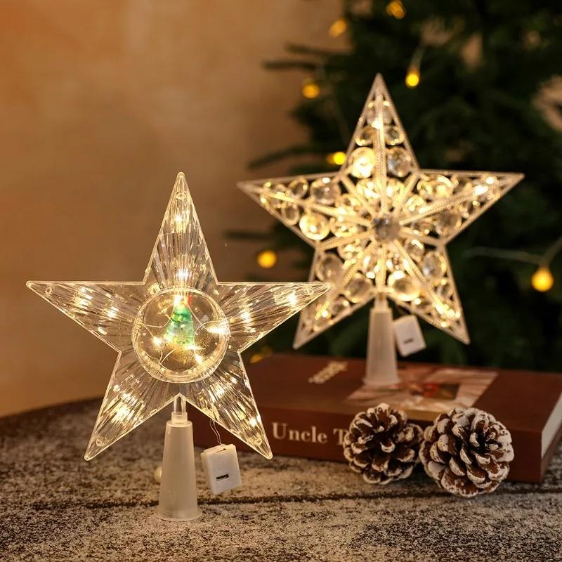 4pcs Stars Christmas Treetop Decoration LED Lights Warm White Lamp Xmas Navidad Ornaments Gifts for New Year 2027 Home Room Decor