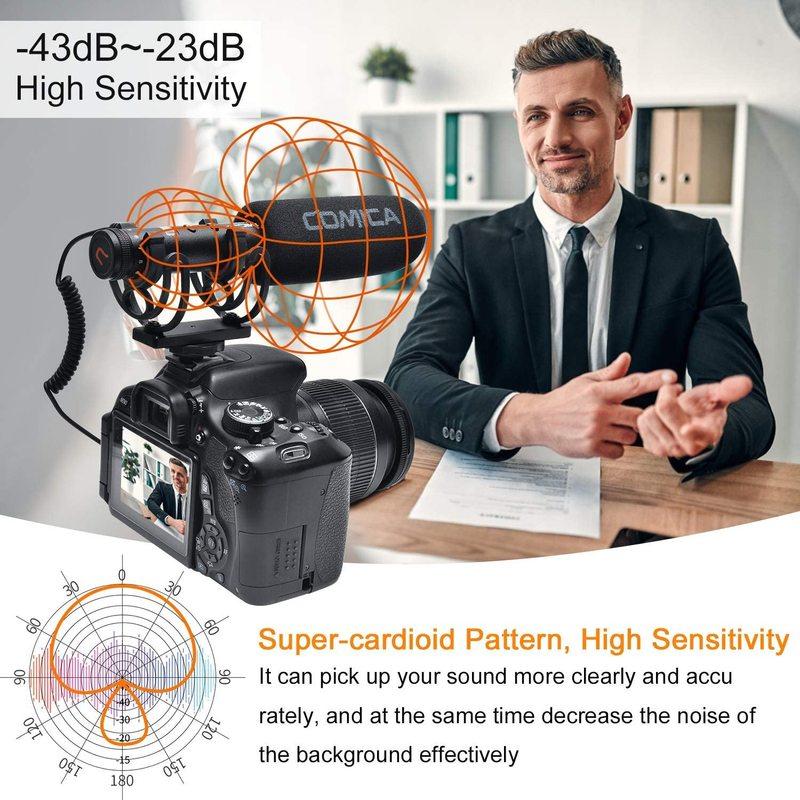Shotgun Microphone, COMICA CVM-VM20 Professional Super Cardioid Microphone with Shock Mount, Camera Microphone For Video Record