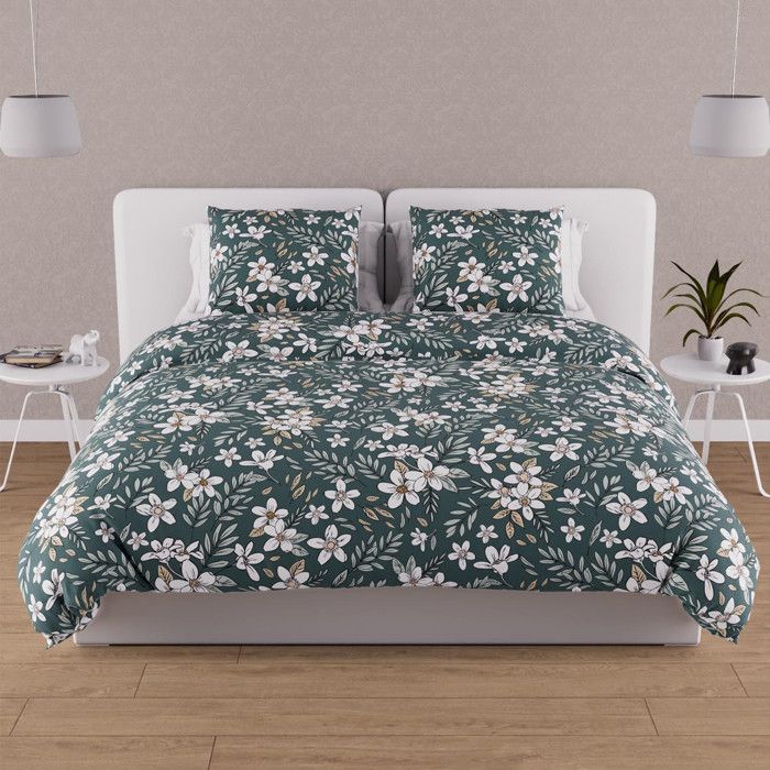 57 Thread Count Cotton Duvet Cover Set 240x220 Cm MANON Green, by Soleil D'ocre