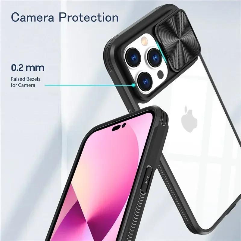 Чехол для телефона с защитой объектива камеры-слайдера для iPhone16 15 14 12 11 13 Pro Max 16 Plus, мягкий жидкий силикон, противоударный, прозрачный чехол
