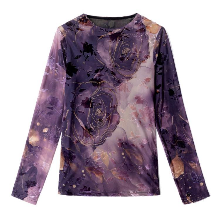 New Winter Base Shirt Women's Top Mother's Ironing Mesh Long-sleeved T-shirt