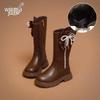 Wuma Winter 2025 Girls' Long Boots - Velvet Pearl, Cotton Leather