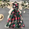 Summer Fashion Flower Vest Midi Dress Women's Sleeveless O-Neck Tank Floral Print Slim A Line Ball GownWomen Dresses