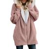 Women Winter Fuzzy Fleece Hooded Jacket Fluffy Fur Coat Stitching Color Outerwear Hoody