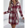 Women S Western Casual Color Block Plaid Mid Length Long Sleeve Shirt Dress