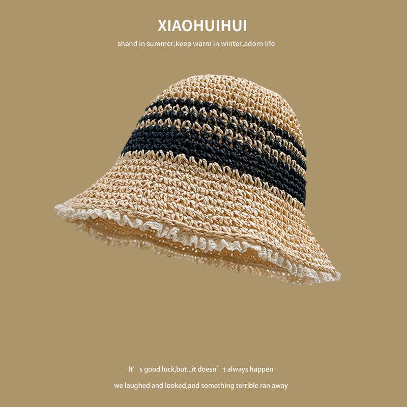Корейская версия Поездка на пляж Универсальный солнцезащитный козырек Шляпа рыбака Женская Смешанный цвет Кружево Пляжная защита от солнца Соломенная шляпа Тренд