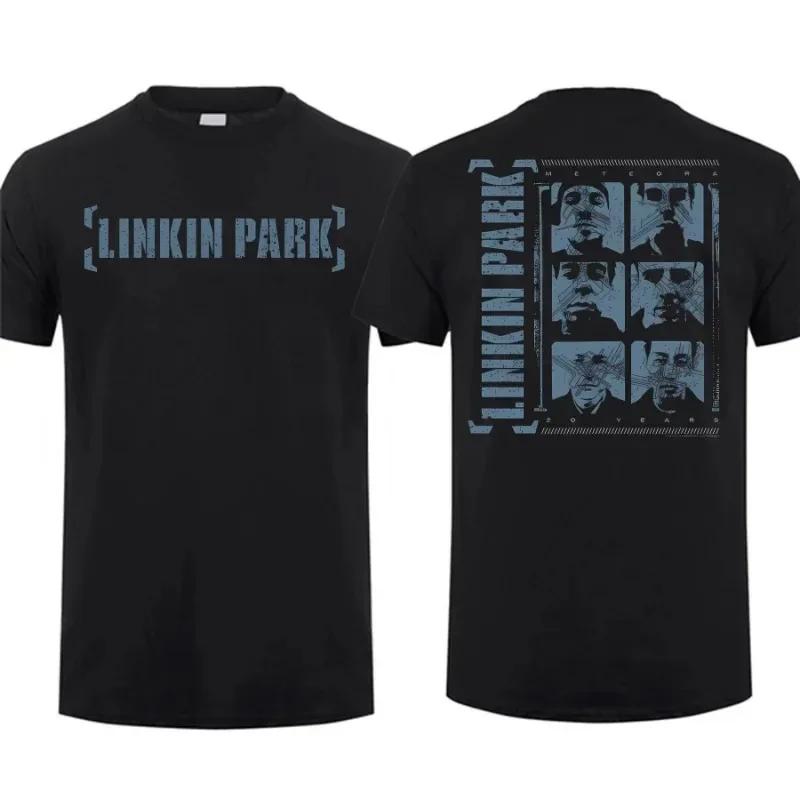 2024 Nostalgic Casual Men's T-Shirt Linkin Memory Fragments Mixed Into One Theory Park Print Oversized Hip Hop Tee S-3XL