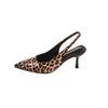 2025 Summer New Leopard Print Word with Pointed Head Cat Heel Temperament Sexy Single Shoes Women's Thin Heel Bag Head Medium Heel Sandals