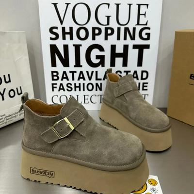 Современные ботинки с пряжкой на ремне, круглый носок, зимняя платформа, 2024, горячая распродажа, женская обувь, модные женские ботинки до щиколотки, новые однотонные женские ботинки