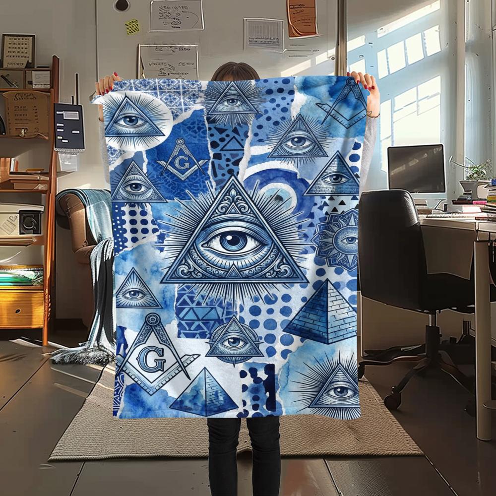 1Pc Knowing Eye Print Flannel Blanket, High quality Comfortable for All Seasons, Home Decor, Warmth and Comfort, Perfect for Christmas Gifts W136