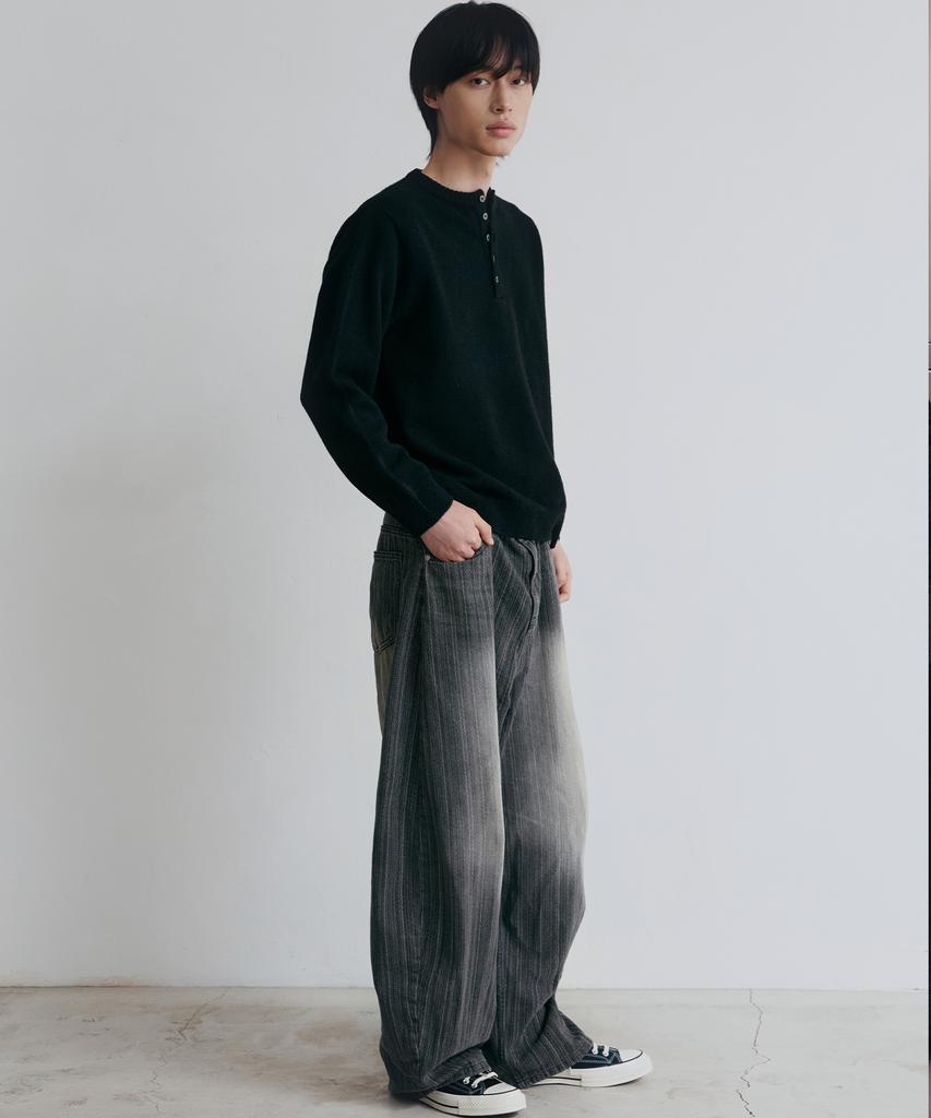 NODU Daily Plain Henley Neck Knit [Black]