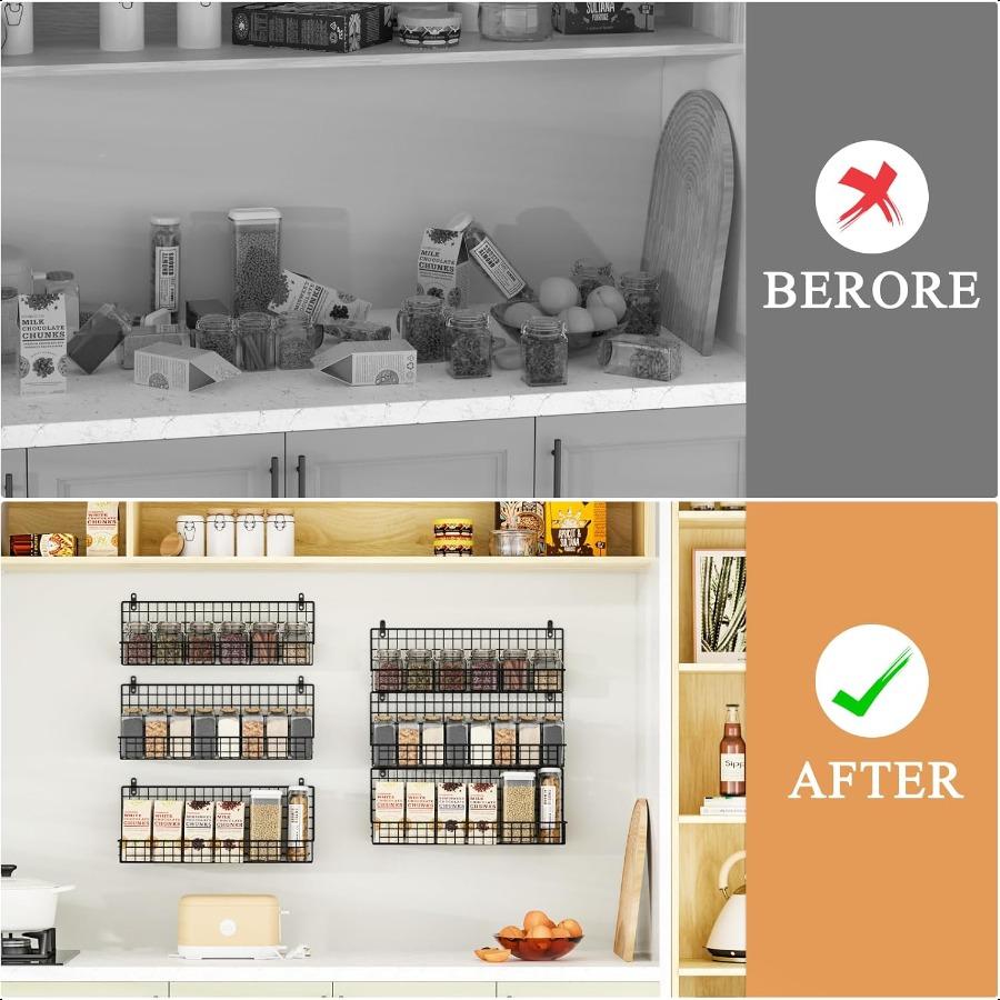 Набор из 4 настенных полок для специй, обновляемый соединяемый органайзер для приправ для экономии места, подвесное хранилище для специй для шкафа, кладовой