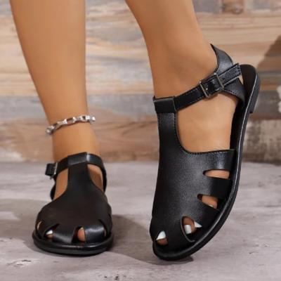 Распродажа женской обуви 2024 года, женские сандалии с закрытым носком, летние повседневные сандалии, женские туфли на плоской подошве с полой пряжкой и ремешком для отдыха на открытом воздухе для женщин