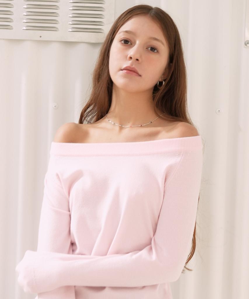 VLETI Boat Neck Raglan Loose-Fit Plain Knit (Pink)