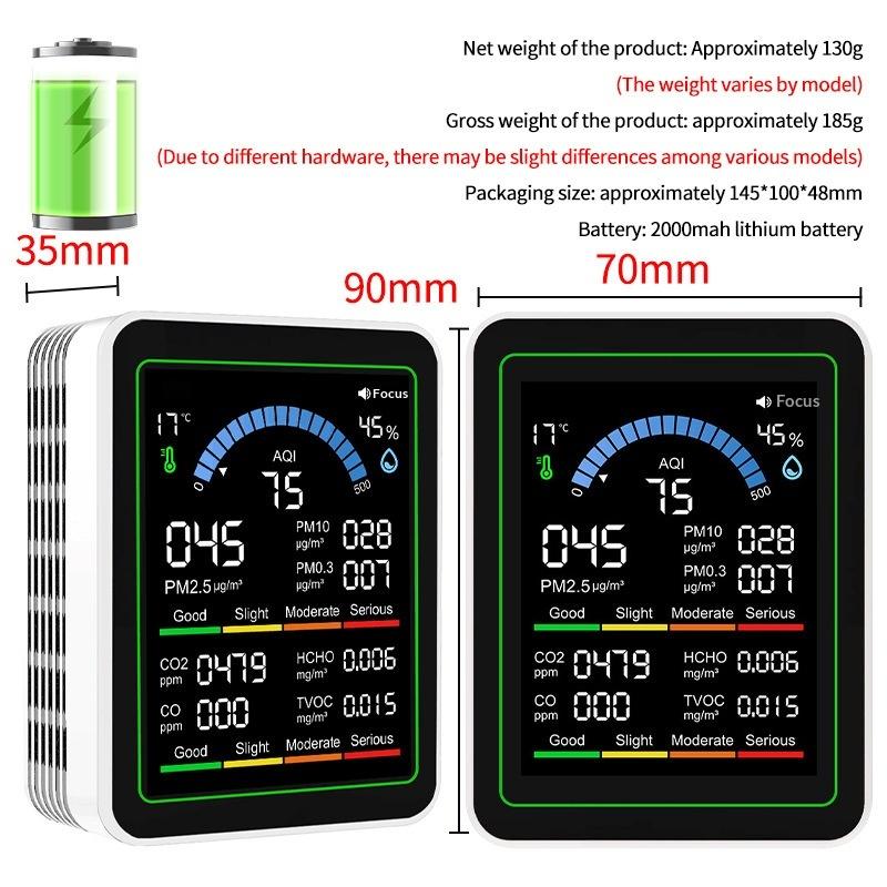 Детектор качества воздуха 10-в-1 CO2, PM0.3, PM1.0, PM2.5, PM10, HCHO, TVOC, Термометр-гигрометр, Монитор CO2