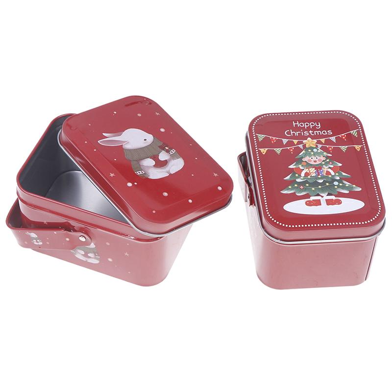 Рождественская жестяная коробка для печенья, подарочная упаковка, банка для конфет, контейнеры для хранения мультфильмов, сладкие праздничные принадлежности с ручкой