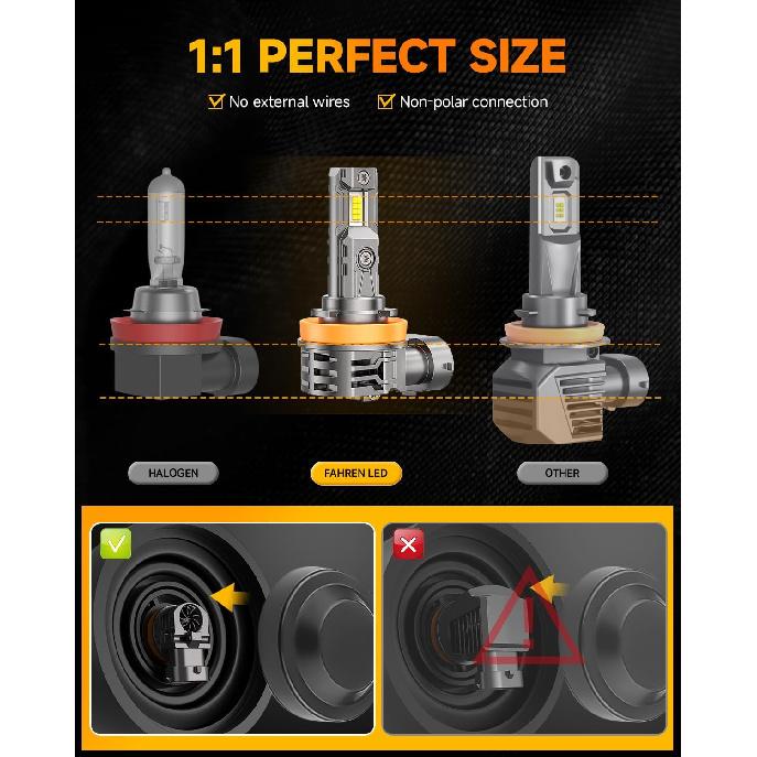 FAHREN H11 9005 Light Bulbs Combo, [Upgraded&Brightest] 80000LM 900% Super Bright H9 H8 HB3 Off-Road Use Or Fog Light Bulbs, 6500K White Non-Polarity