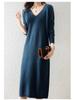 Autumn and Winter V-neck Knit Dress Women's Loose-fit High-end Feel Undercoat Long Dress French Style Coat for Ladies