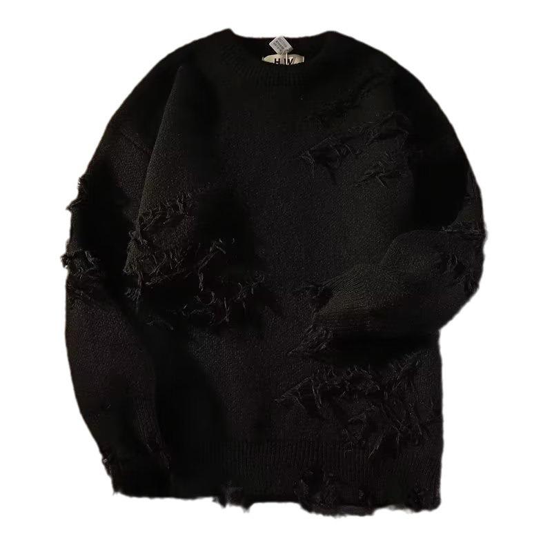 Американский Ретро Уличный Свитер с Дырами: Унисекс Осень/Зима Ленивый Стиль Нишевый Дизайн