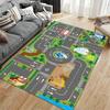 Playful City Road Map Rug with Roads and Buildings Non-slip rug suitable for living room and bedroom sofas