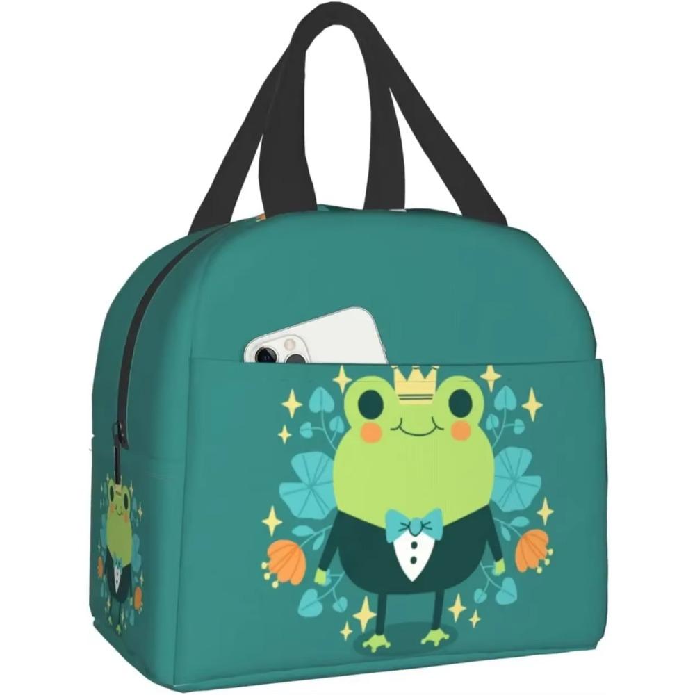Cute Frog with Big Eyes Print Thermal Lunch Bag Insulated Bento Box Reusable Waterproof Lunch Bag for Office Picnic Hiking Beach