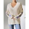 Women S V Neck Hand Crocheted Patchwork Loose Casual Sweater