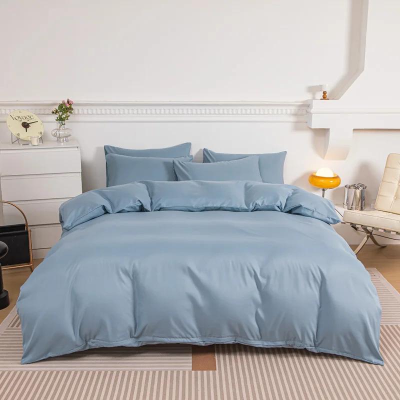 Haze Blue Duvet Cover Microfiber Solid Color Bedding Set,3pcs Comforter Cover with 2 Pillowcases Modern Home Bedroom Quilt Cover