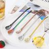 Tea Drinking Straws Spoon Filter Colorful Stainless Steel with Brush Even Mesh Reusable Gourd Tea Tool