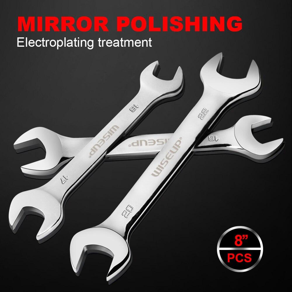 Набор комбинированных ключей WISEUP, 8 шт., набор метрических ключей Cr-V с пластиковым лотком, зеркальный набор гаечных ключей с двойным отверстием для авторемонта