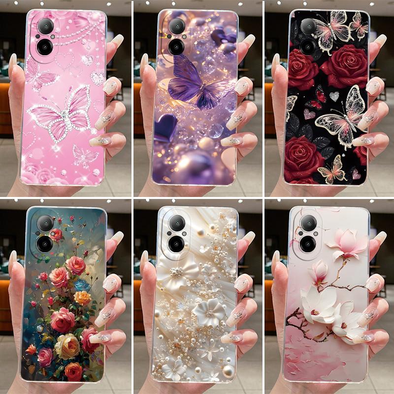Чехол для Realme C67 4G RMX3890 C55 RMX3710 Корпус Модный Цветок Прозрачный Мягкий ТПУ Чехол Для Realme C67 C 67 C 55 RealmeC67 Бампер