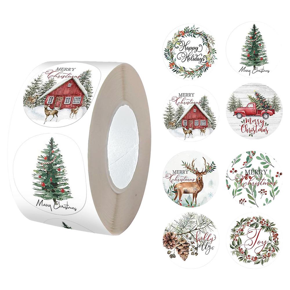 500pcs Assorted Christmas Stickers Roll, Mixed Color Paper Adhesive Labels with 'Merry Christmas' & 'Happy Holidays' Tags for Gift Wrapping & Sealing