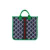 Gucci Детская синяя сумка-тоут из канвы GG с отделкой в виде зелено-красной веб-полосы, ручки из зеленой кожи, детская школьная, для путешествий, детская сумка-шоппер 605831-H0GA0-4974