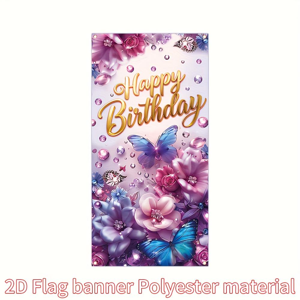 2D Flat Banner 1pc Happy Birthday Decorative Banner 90cm * 180cm/35.4in * 70.8in Floral Butterfly Birthday Decorative Banner Birthday Wall