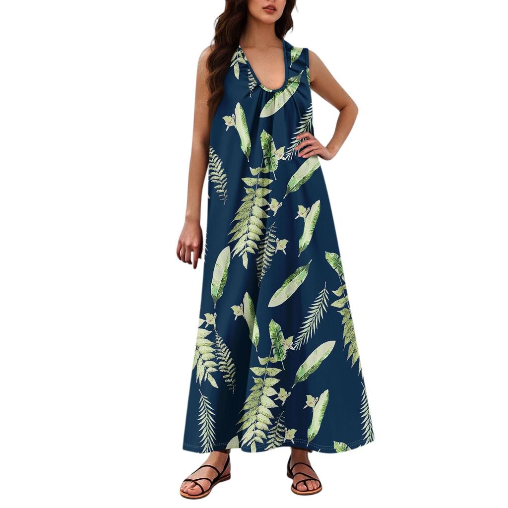 Женская Мода Повседневная А-силуэт Цветочный Принт Эффект Молотка Свободная Длинная Юбка с Карманами