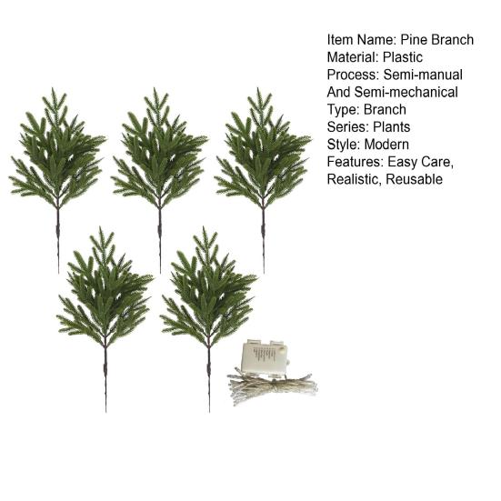 5/10 шт. Подсвеченные ветки норфолкской сосны Рождественские искусственные стебли сосновых иголок со светодиодной подсветкой Предварительно освещенный искусственный зеленый декор Растения Пики для вечеринки