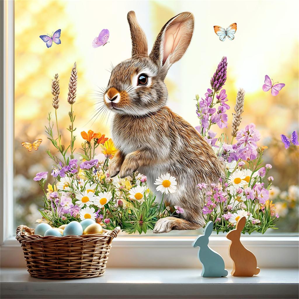 Мультяшные пасхальные 3D цветочные наклейки на окно Декор для окна комнаты Статические наклейки без клея