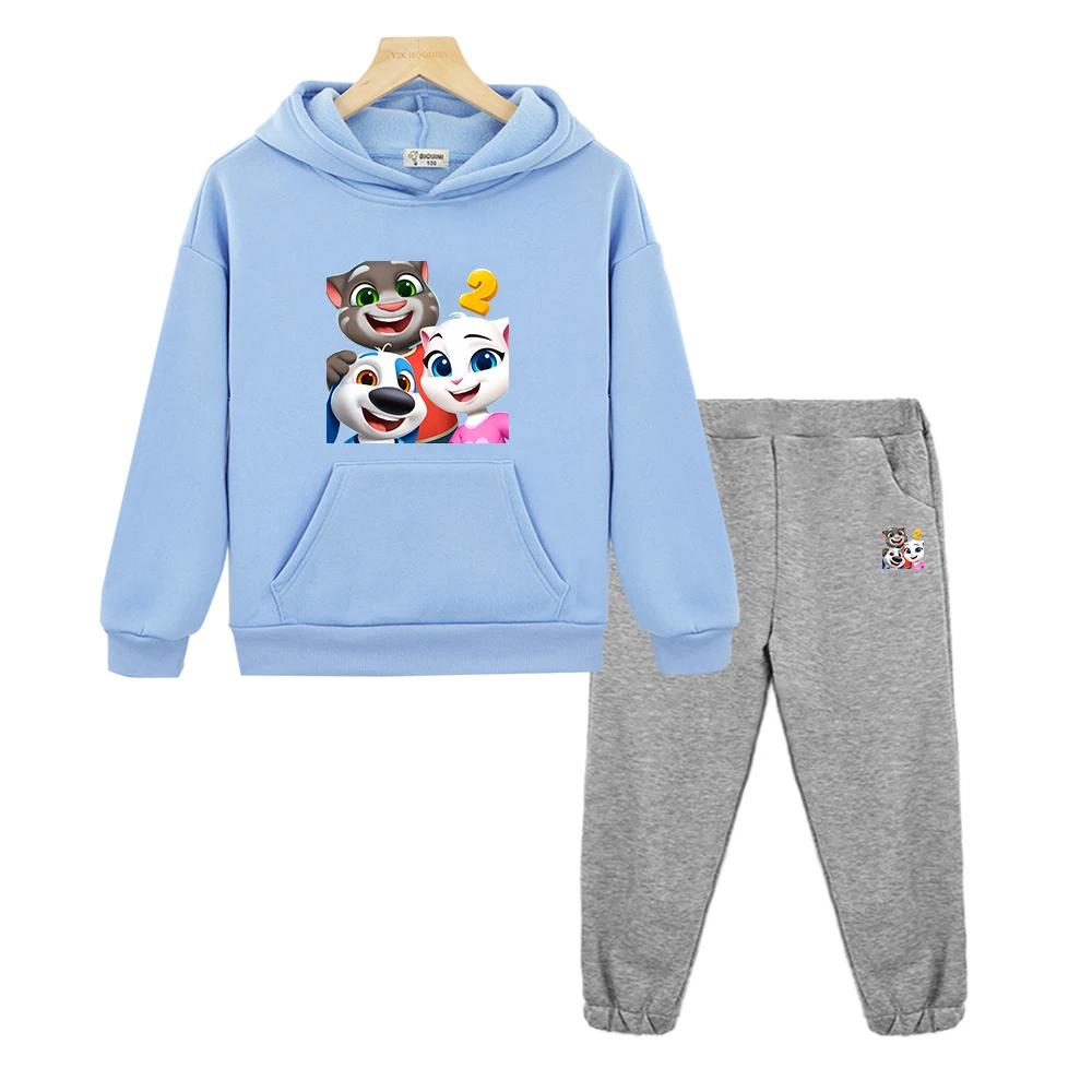Christmas Talking tom cat hoodie Fleece Sweatshirt  Jacket 2pcs pullover+Pant boys girls Hooded Spors Sets kids clothes